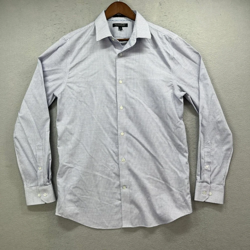 Banana Republic Dress Shirt Mens Medium Blue White Slim Fit Micro Check Preppy